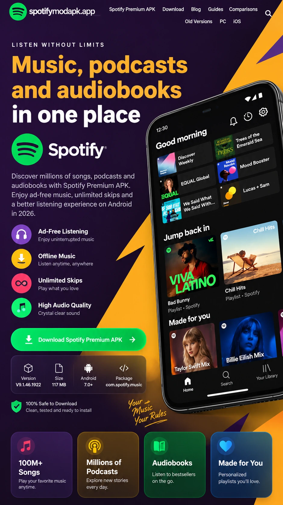Spotify Premium APK musique podcasts et audiobooks design